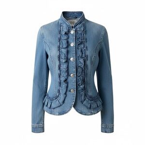 Vintage Bleu Bayou Ruffled Denim Jacket Blue Small